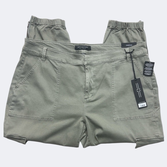 Liverpool Cargo Trouser Women 22W Army Green Zip Hem Joggers Utility Pockets - Picture 2 of 12